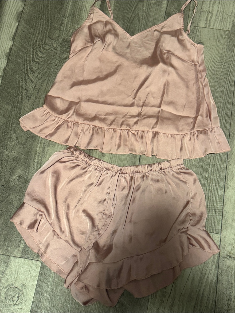 Soft Pink Satin Ruffle Cami & Shorts Set new no tags